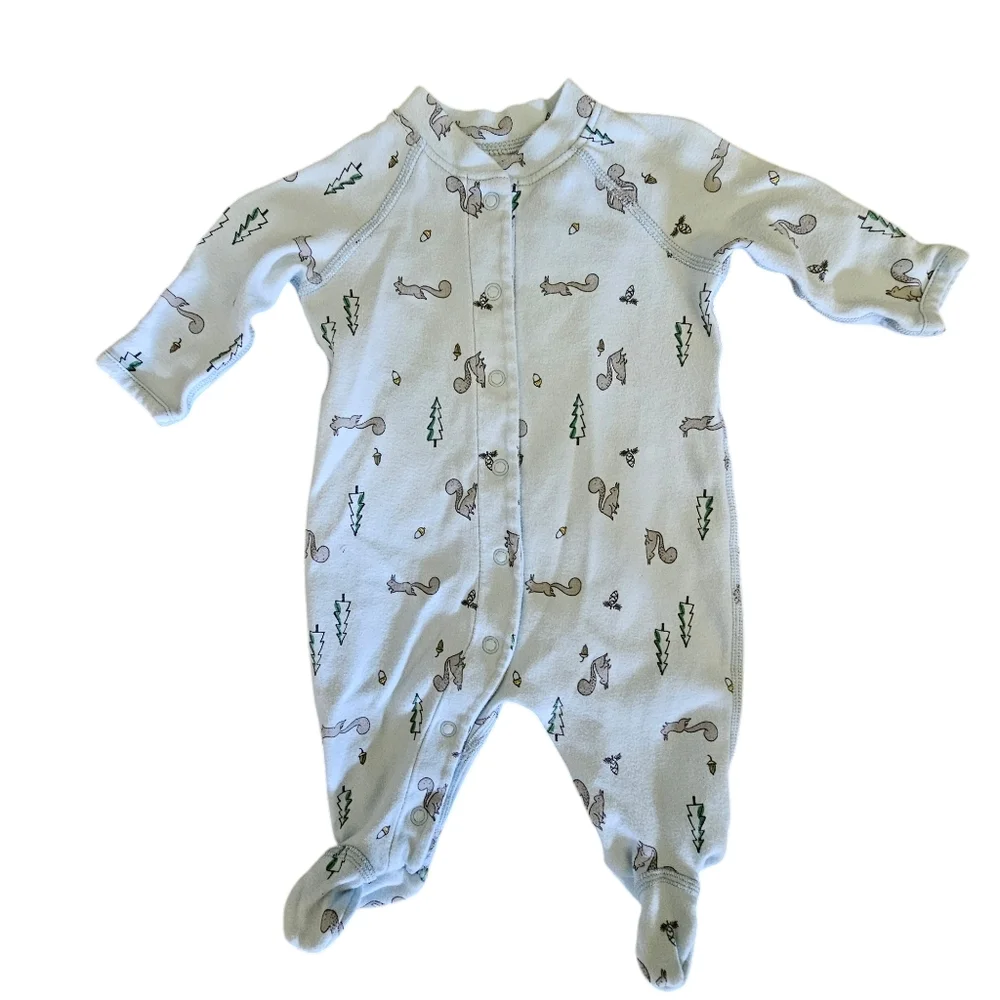 Hanna Andersson sleeper footed 0-3 Mo Organic Cotton blue squirrels trees‎